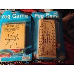 2 Peg Board Games Basketball & Starburst New ‎ Wood Fun Traveling Pocket Travel
